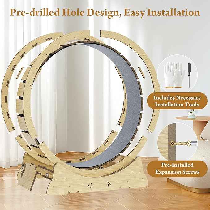 Large Cat Exercise Wheel, Quiet 48" Cat Treadmill for Indoor Cats, Running Wheel with Carpeted Runway & Stability Base, Ideal for Multiple Cats & Large Breeds for Fitness & Active Play