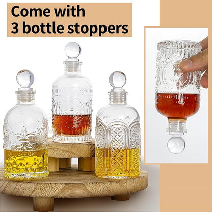 Syrup Dispenser Bottles Set of 3, Simple Syrup Bottle for Coffee Bar Accessories,7 oz Glass Coffee Syrup Containers for Maple Honey Syrup Oil, with Metal Pour Spouts, Stoppers,Condiments Dispenser