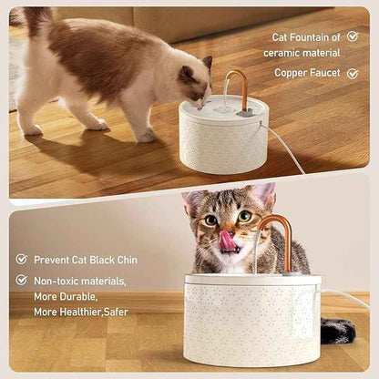 DOOOB Ceramic Cat Water Fountain, 2.1L/71oz Cat Fountain, Automatic Ceramic Water Fountain for Cats, Pet Water Fountain with Ultra-Quiet Pump and 3 Filters & 3 Sponges (Firework Embossed)