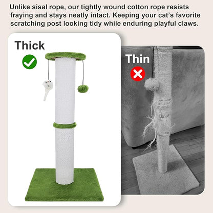 Cat Scratching Post 34 Inches Heavy Duty and Thicker Cat Scratching Post Sisal Rope with Hanging Ball and Mice Scratching Post for Indoor Cats and Adult(Bright Green)