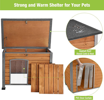 GUTINNEEN Chew Proof Dog House with Metal Iron Frame Outdoor Dog Kennel for Small Medium Large Indoor Dog Cage (33.5" L,Brown Color)