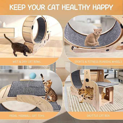 55" cat Wheel，cat Wheels for Indoor Cats，with Cat Bed, Scratching Board, Detachable Mat, Climbing Frame, Nest & Toys,6 in 1 Large Cats Treadmill，for Running/Walking/Training