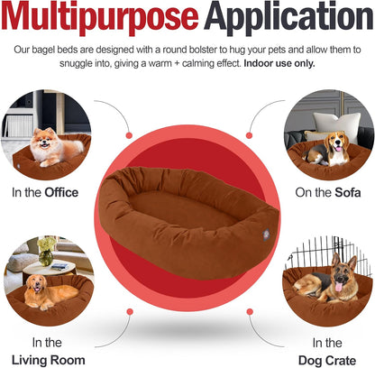 Majestic Pet 40 Inch Suede Shredded Memory Foam Mix Calming Large Dog Bed Washable 40 x 29 x 9 (Inch) - Cozy Soft Round Donut Dog Bed with Spine for Head Support - Pet Bed Rust