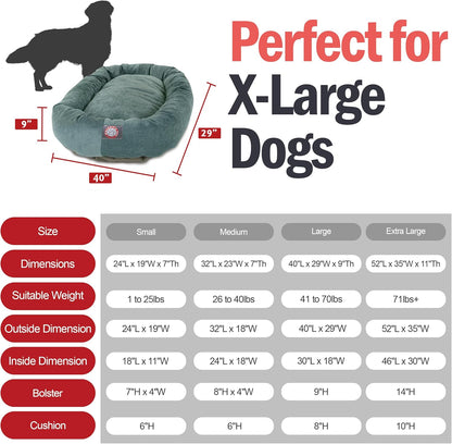 Majestic Pet 52 Inch Micro Velvet Calming Dog Bed Washable 52x35x11 (inch) – Cozy Soft Round Donut Dog Bed with Spine for Head Support - Pet Bed X- Large – Azure