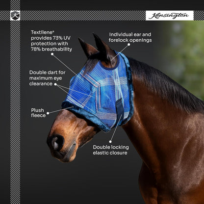 Kensington UV Fly Mask with Fleece Trim - Protective Mask with Dual Ear Opening & Forelock Freedom - Large, Lavender Mint
