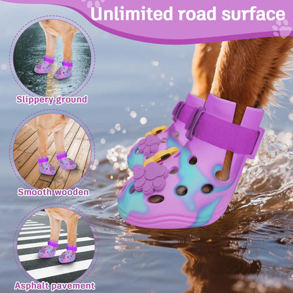 Dog Shoes for Hot Pavement, Adjustable Magic Tape Boots for Small, Medium & Large Dogs, Anti-Slip, Easy to Clean Paw Protectors for Beach, Outdoor & Hot Weather (Purple S)