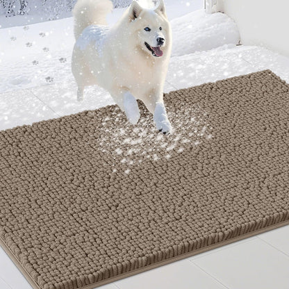 Dog Door Mats for Muddy Paws, Chenille Absorbent Dog Mats, Non Slip Heavy Mud Mat for Dogs, Soft Pet Mat for Entryway, Mud Paws, Inside Floor,48" x 38", Beige