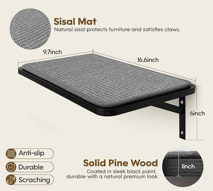 Cat Wall Shelf Window Perch, Cats Bed Hammock with Scratching Pad, Cat Shelf for Climbing Sleeping Playing,Black Furniture for Indoor Large Cats