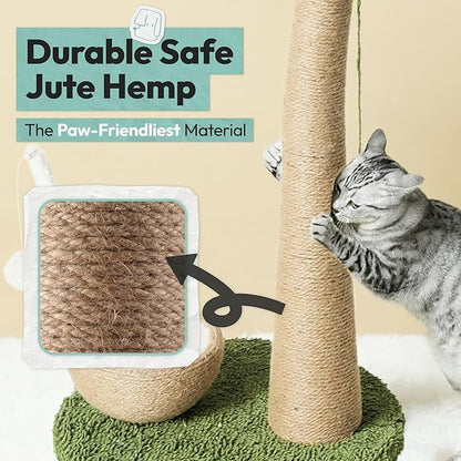 Cat Scratching Post 33 Inch Palm Tree with Hanging Balls and Coconut Straw Toy, Cat Scratcher for Indoor Kittens, Extra Stable Base, Paw-Friendly Jute Material, L