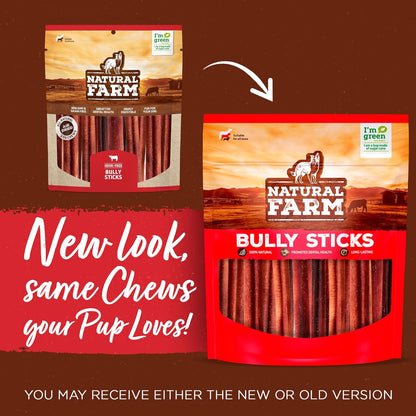 Natural Farm Odor-Free Bully Sticks (6 Inch, 15 Count), Single Ingredient: 100% Beef Chews, Grass-Fed, Non-GMO, Grain-Free, Fully Digestible Treats for Puppies, Small or Senior Dog