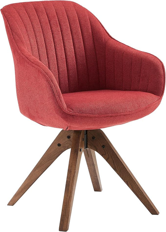 Art Leon Dining Chair - Mid Century Modern Fabric Upholstered Swivel Dining Room Chair with Wood Legs, Leisure Side Chair with Arms for Living Room, Red