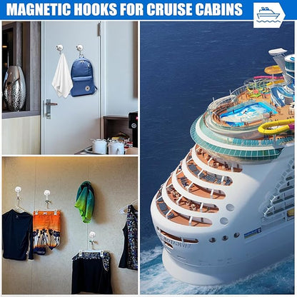 LOVIMAG Hooks, 120lbs+ Magnetic Magnet Hook 2025 Cruise Cabin Ship Essentials Heavy Duty Strong Refrigerator Fridge Hanging for Classroom Beach Vacation Kitchen Grills Home Mug Hanger (6 Pack), Silver