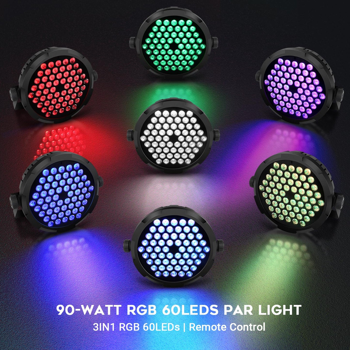 90W 60Leds Par Lights 2Pack - Rgb Stage Par Lights Sound Activated By Remote & Dmx Control Uplights For Events Church Wedding Mu
