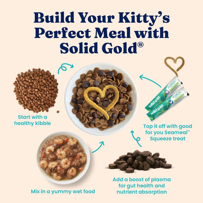 Solid Gold Wet Cat Food Shreds in Gravy - Healthy Canned Cat Food Made w/Real Tuna, Shrimp, Vitamins, Minerals & Taurine - Grain Free & Gluten Free Canned Meals for Cats & Kittens - 24ct/3oz Can