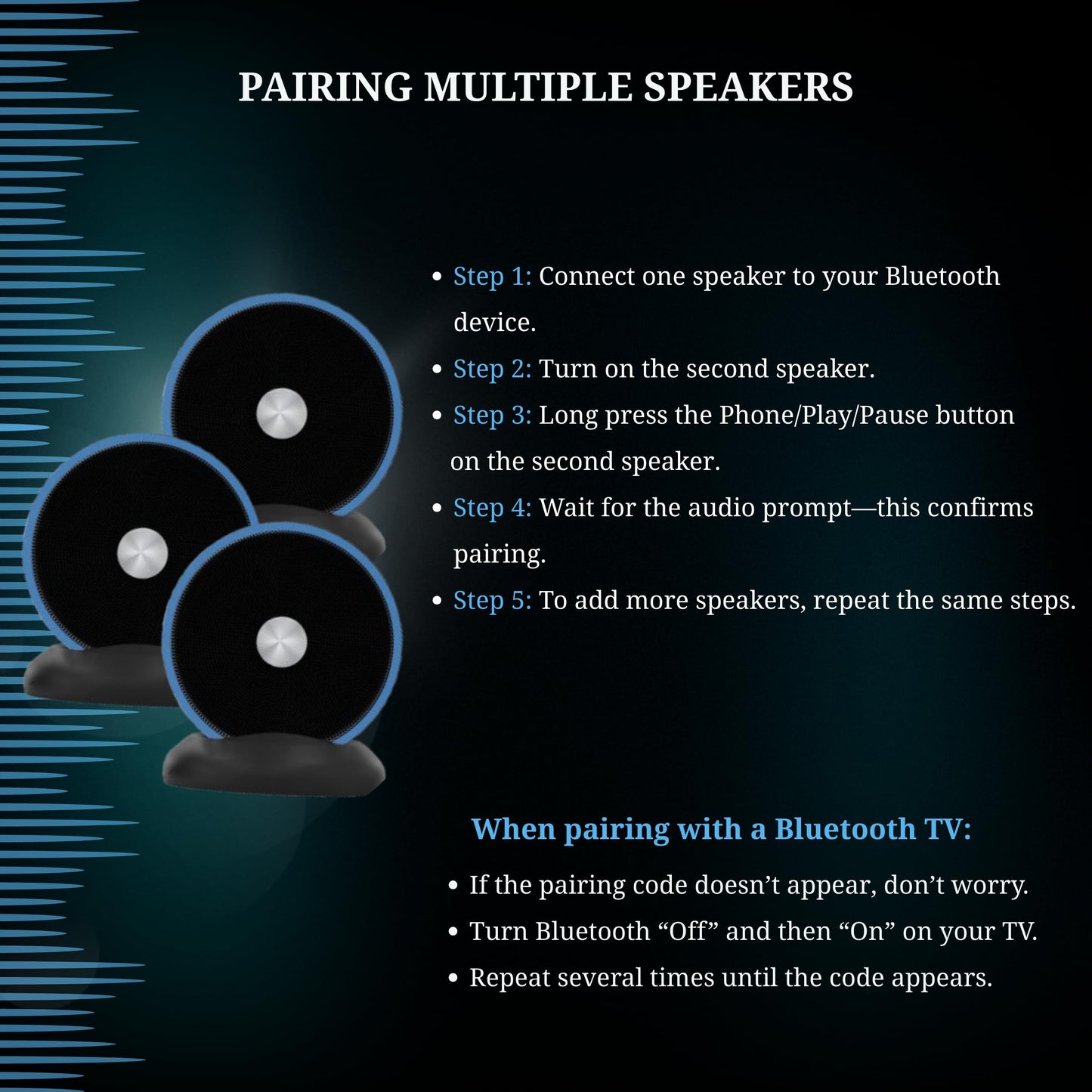 Long Run Technologies Paired Bluetooth Speakers - Surround Sound Stereo Pairing Linkable For Home Tv Car