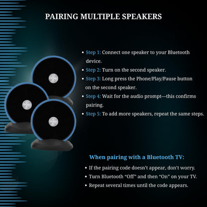 Long Run Technologies Paired Bluetooth Speakers - Surround Sound Stereo Pairing Linkable For Home Tv Car