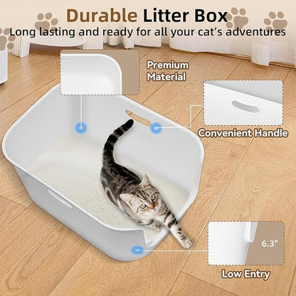 Extra Large High Sided Litter Box,22.6"×14.8"×13.8" XL Cat Litter Box for Indoor Cats,Jumbo Cat Box for Big Cats,Open Top Tall Litter Pan with High Wall,Easy to Clean,Anti-Splashing Design