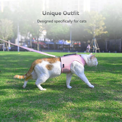 Cat Harness and Leash for Walking Escape Proof Breathable Mesh Fabric, Solid Pink, Extra Large, Adjustable Cat Walking Jackets with Handle, Padded Stylish Cat Vest