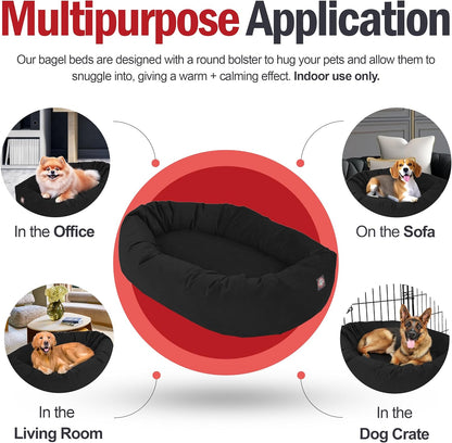 Majestic Pet 32 Inch Suede Shredded Memory Foam Mix Calming Medium Dog Bed Washable 32 x 23 x 7 (Inch) - Cozy Soft Round Donut Dog Bed with Spine for Head Support - Pet Bed Black