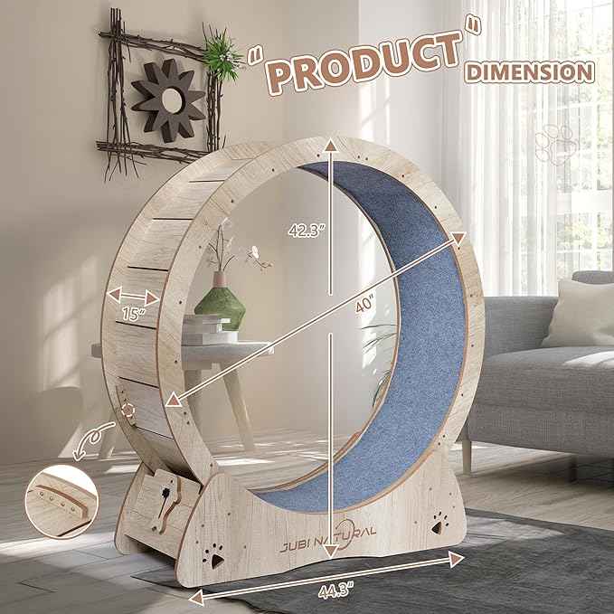 Cat Exercise Wheel, 43" Cat Running Wheel for Indoor Cats with Quiet Carpeted Runway, Cats Treadmill Wheels with Locking Mechanism, Cat's Weight Loss and Health