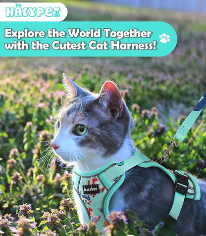 Halypet Cat Harness and Leash Set[MAX Safety 4th-Gen] Cute Escape Proof Vest Harness for Girl&Boy Cat Walking, Comfortable Adjustable Leash and Reflective Strips for Outdoor Kitten, S Purrfect Green