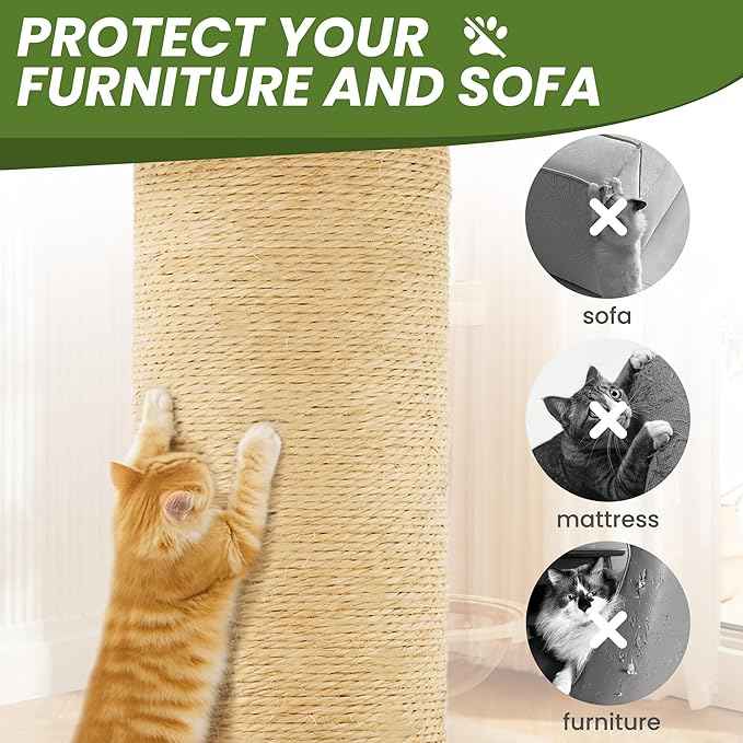 58in Large Cat Tree Tower for Indoor Cats with Soft Plush Hang Ball, Two Condos, Sisal Scratch Posts & Rope Play for Kittens/Adult Cats, Green
