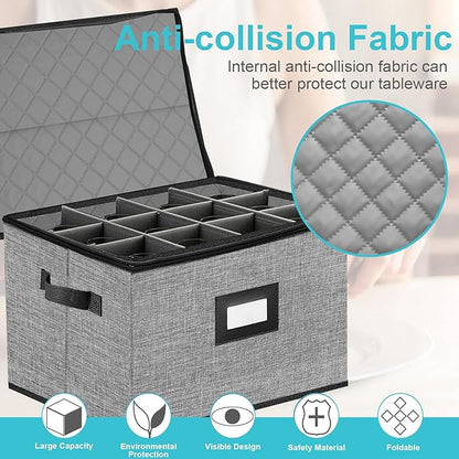 2PACK Quilted Wine Glass Storage Box,China Storage Containers hard shell,Moving Boxes,Storage Containers for Organizing,Stackable Stemware Storage Cases,Moving Supplies