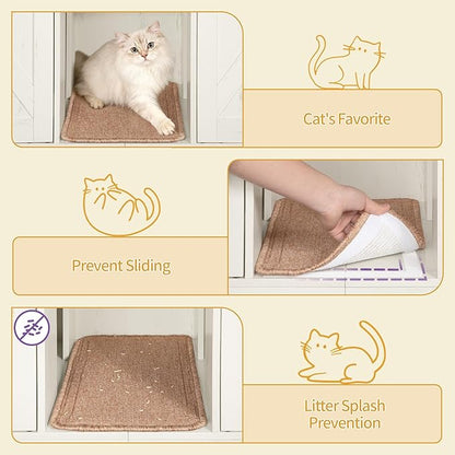 Double Cat Litter Box Enclosure for 2 Cats, Cat Cabinet with Large Storage Space, Hidden Litter Box with Scratch Pad, Farmhouse Cats House, TV Stand End Table, Rustic Brown and White CB97014X