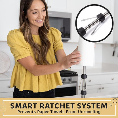 Dear Household Stainless Steel Paper Towel Holder Easy One-Handed Operation - This Sturdy Weighted Paper Towel Dispenser Countertop Model Has Suction Cups and Holds All Paper Towel Rolls - Silver