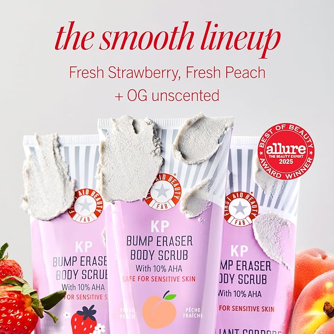 First Aid Beauty KP Bump Eraser Body Scrub with 10% AHA, Keratosis Pilaris Skin Exfoliator with Glycolic and Lactic acids, Helps Reduce Chicken Bumps, Safe for Sensitive Skin, 8 oz