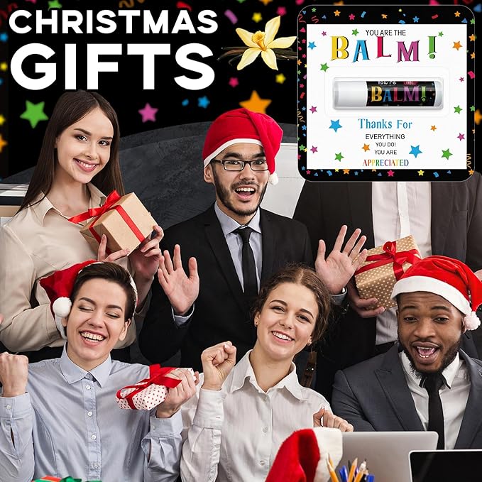120 Pack Christmas Employee Appreciation Gift Bulk Lip Balm Teacher Staff Team Xmas Thank You Gift You're the Balm Thanksgiving Party Favors Christmas Stocking Stuffers for Women Men Volunteer