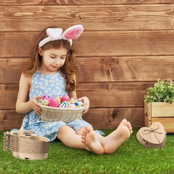 150 Pcs Easter Heart Shaped Eggs Cartons 3 Count Natural Paper Pulp Valentine Egg Cartons with Jute Rope Reusable Cardboard Storage Baskets Holder Tray for Kitchen Holiday Gifts Market Farm
