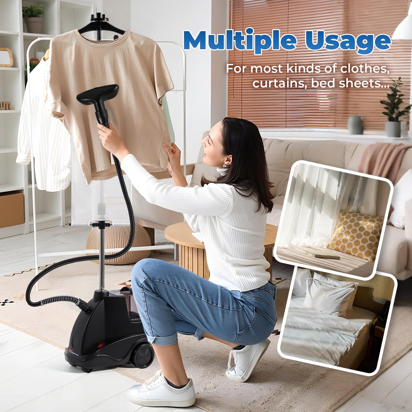 Moongiantgo 1500W Garment Steamer for Clothes - 60s Heat Up, 2.9L(98 oz) Large Tank, 2 Adjustable Steam Levels (40g/Min), 110V Heavy-Duty Standing Garment Steamer for Home/Commercial Use
