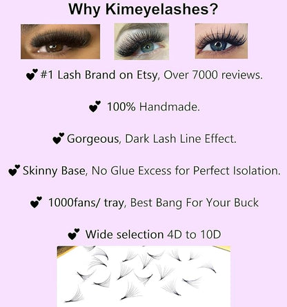 6D - 0.07 C and D Curl 1000 Premade volume fans loose Fans, Handmade eyelash extensions supplies Russian volume lash promade fan (6D - 0.07 - Curl C, 14mm)