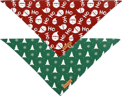 Realeaf Christmas Dog Bandanas 2 Pack, Christmas Tree and Santa Claus Dog Scarf for Boy and Girl, Premium Durable Fabric, Holiday Bandana for Small Medium Large and Extra Large Dogs (Large)