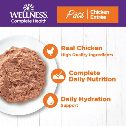 Wellness Complete Health Pate Adult Wet Cat Food, Natural, Protein-Rich, Grain Free, 3 Ounce, 24 Pack, (Chicken)
