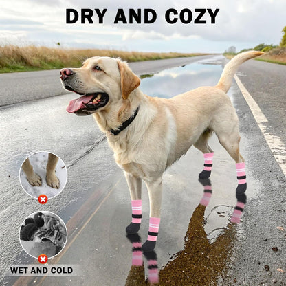SCENEREAL Anti Slip Dog Boots & Paw Protectors for Hardwood Floor, Extended Dog Socks to Prevent Licking Paws, Waterproof Pet Snow Rain Shoe for Winter Small Puppy Senior Dogs, Pink S
