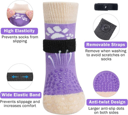 SCENEREAL Anti Slip Dog Sock to Prevent Licking Paws for Hardwood Floors, Boots & Paw Protector Shoes for Hot/Cold Pavement with Grippers, Double Sides Grips for Small Medium Large Senior Dogs, L