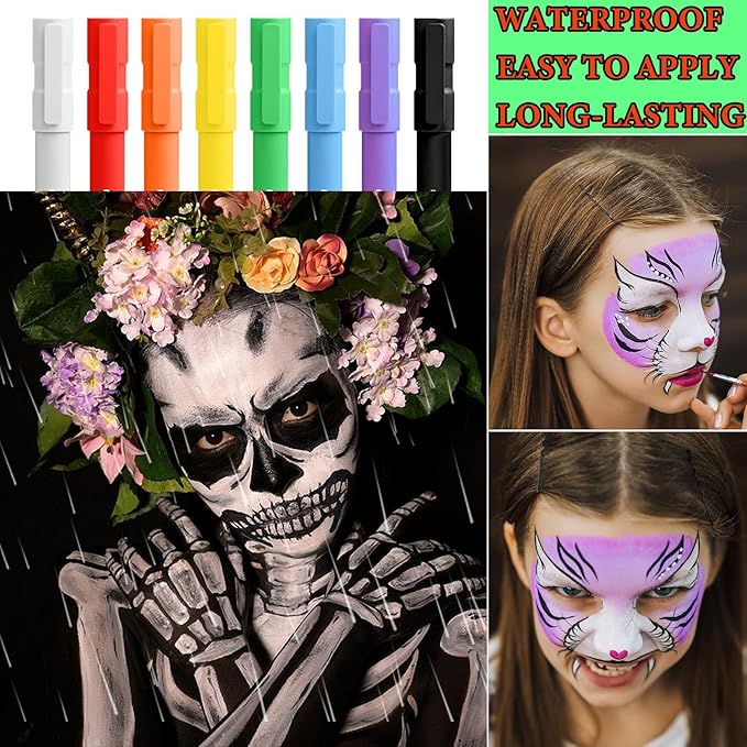 8 Pcs Glow in the Dark Face Body Paint,Blacklight Neon Face & Body Paints,Easily Cleanable Paint Set Neon Makeup Glow in the Dark Party Supplies A