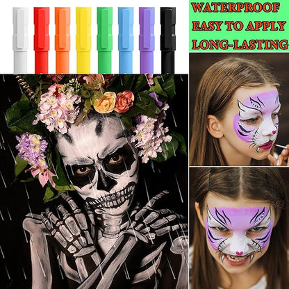 8 Pcs Glow in the Dark Face Body Paint,Blacklight Neon Face & Body Paints,Easily Cleanable Paint Set Neon Makeup Glow in the Dark Party Supplies A
