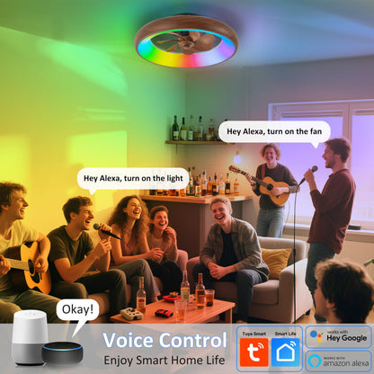 Low Profile Ceiling Fans With Lights, Dimmable Smart Rgb Ceiling Fan With Alexa/Google Assistant/App/Remote Control, 6-Speeds Re