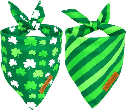 Realeaf St. Patrick's Day Dog Bandanas 2 Pack, Triangle Reversible Pet Scarf for Boys and Girls, Premium Durable Fabric, Holiday Bandana for Medium and Large Dogs (Large)