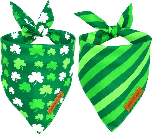 Realeaf St. Patrick's Day Dog Bandanas 2 Pack, Triangle Reversible Pet Scarf for Boys and Girls, Premium Durable Fabric, Holiday Bandana for Large and Extra Large Dogs (X-Large)