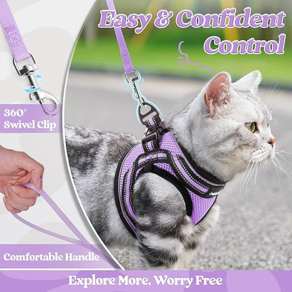rabbitgoo Cat Harness and Leash Set for Walking Escape Proof, Adjustable Soft Kittens Vest with Reflective Strip for Cats, Comfortable Outdoor Vest, Light Purple, M