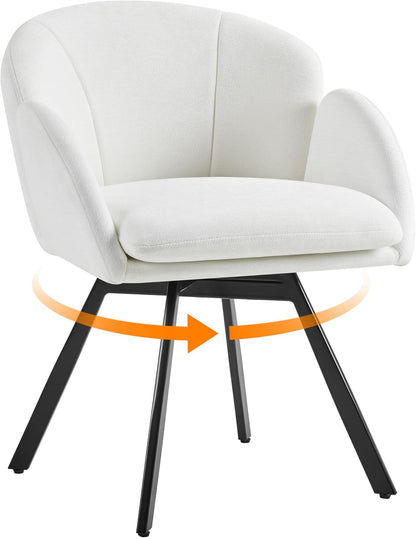 Swivel Accent Chair, Flower Chenille Armchair, Vanity Chair Side Chair with 360-Degree Swivel Base and Seat Cushion for Living Room/Bedroom/Home Office/Makeup, White