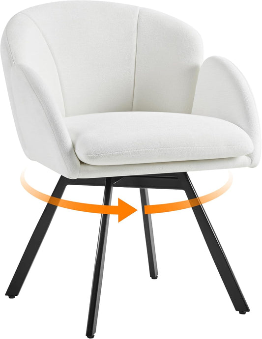 Swivel Accent Chair, Flower Chenille Armchair, Vanity Chair Side Chair with 360-Degree Swivel Base and Seat Cushion for Living Room/Bedroom/Home Office/Makeup, White