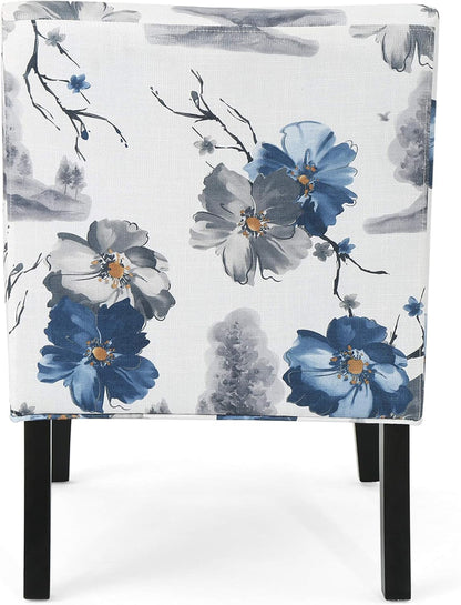 Kendal Traditional Fabric Accent Chair, Print, Matte Black, 22.5D X 29.5W X 32H In