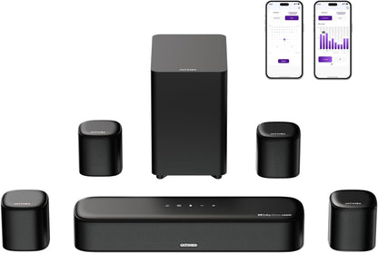 7.1Ch Sound Bar with Dolby Atmos, Surround Sound System for TV with 4 Surround Speakers, Sound Bar for Smart TV with App Control, Soundbar with Subwoofer for Home Theater, HDMI Earc, Aura A60