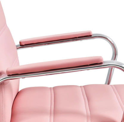 Mid-Back Office Chair with Arms Swivel PU Leather Height Adjustable Office Executive Chair, Pink