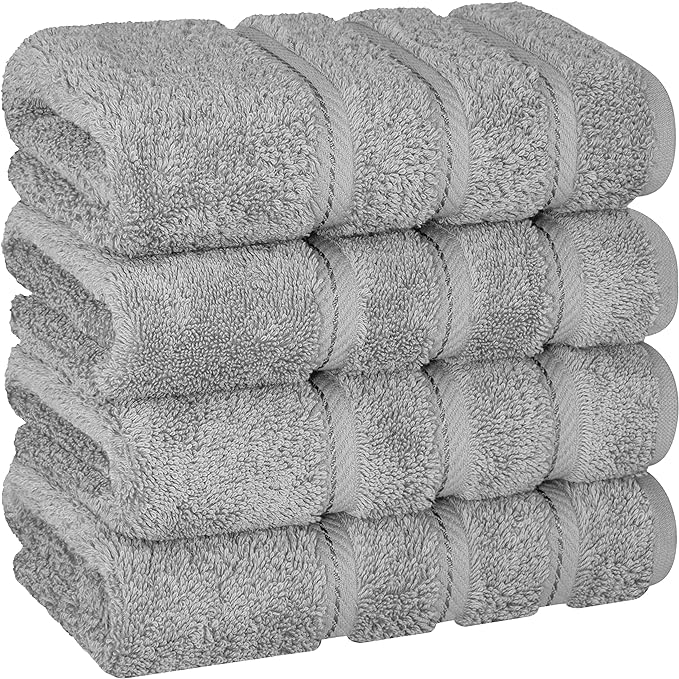 American Soft Linen Luxury Hand Towels for Bathroom, 600 GSM 100% Cotton Turkish 4 Piece Hand Towel Set, 600 GSM Hand Face Towels for Kitchen, Light Grey Hand Towels